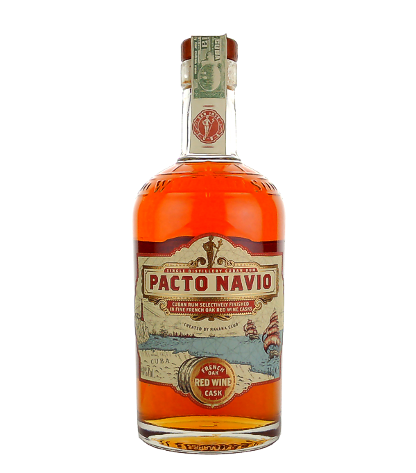 Pacto Navio, Havana Club Single Distillery Cuban Rum FRENCH OAK RED WINE Cask, 70 cl, 40 % Vol., Kuba, Havana Club feiert mit Maestro de Ron Cubano eine historische Verbindung; im Jahr 1815 gab es zwischen Spanien und Frankreich einen Pakt, der die Seehandelsroute zwischen Europa und Havanna auf Kuba sicherte. Der Pacto Navio Red Wine Cask Rum ist eine streng limitierte Abfllung, die in Rotwein Fssern aus Frankreich reift. Er weist ein geringere Ssse im Geschmack auf, dafr deutlichere Fruchtnoten.      